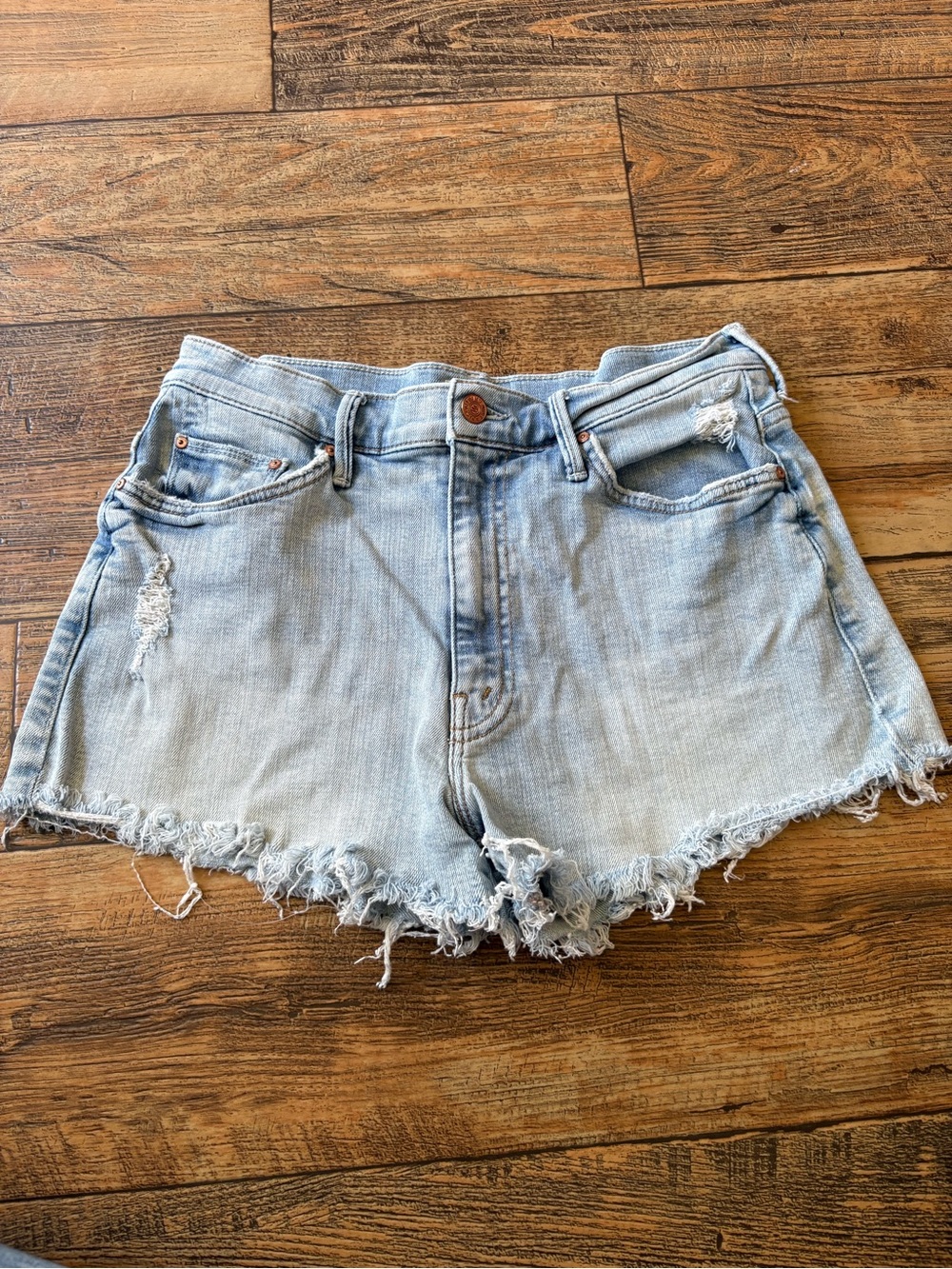MOTHER Light Blue Distressed Denim Jean Shorts
